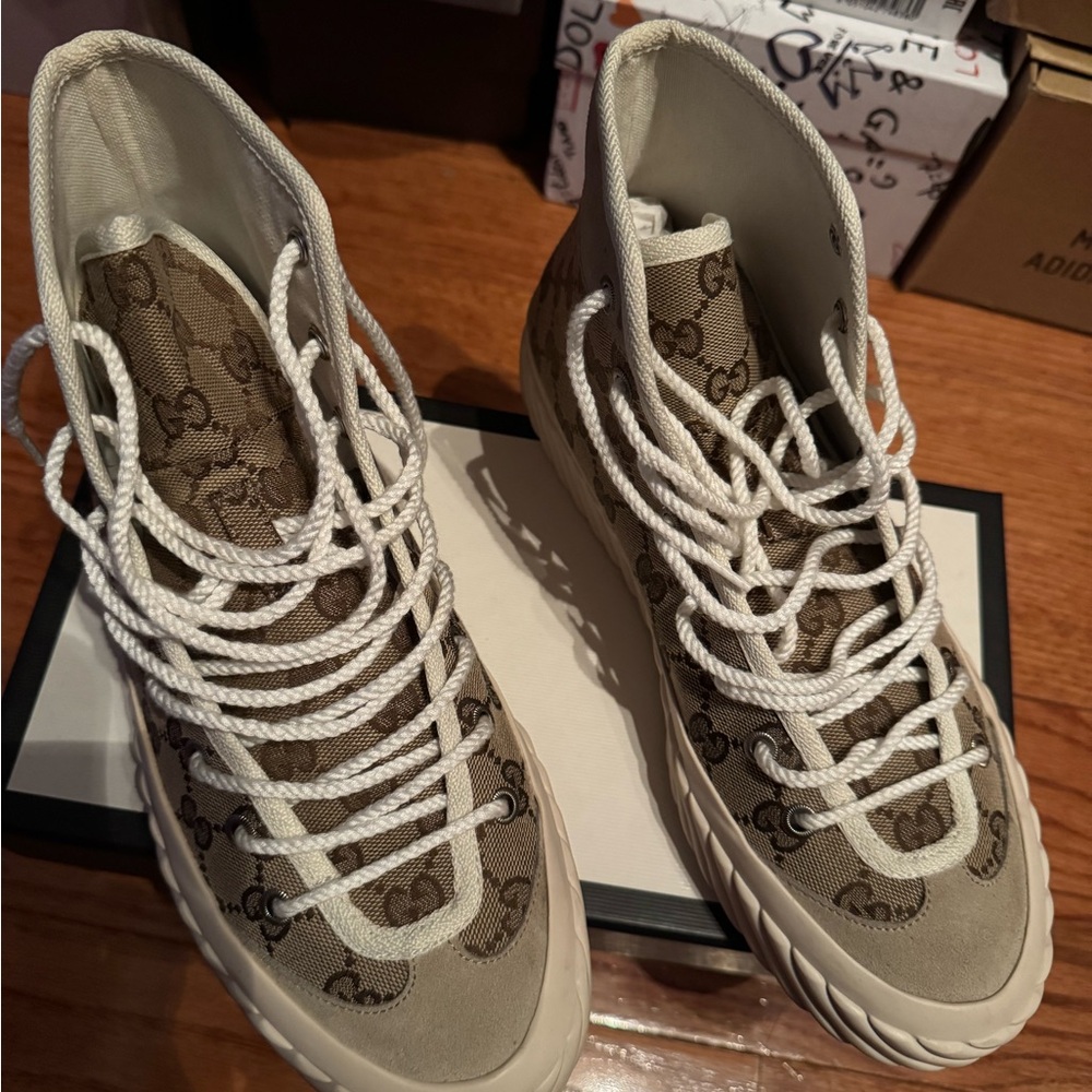 Gucci Tan High-Top Sneakers Athletic Style